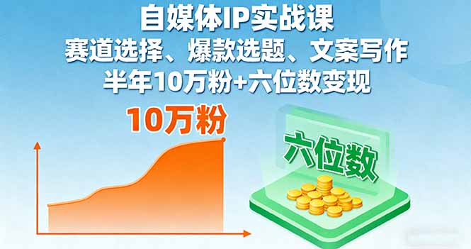 自媒体IP实战课，赛道选择、爆款选题、文案写作，半年10万粉+六位数变现-日入300副业网