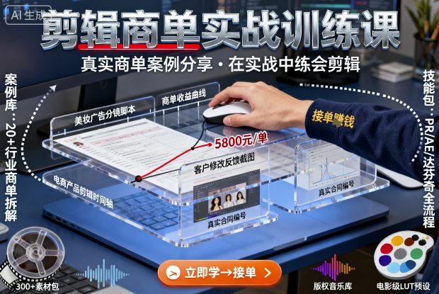 剪辑商单实战训练课，真实商单案例分享，在实战中练会剪辑-日入300副业网