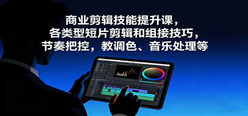 商业剪辑技能提升课，各类型短片剪辑和组接技巧，节奏把控，教调色、音乐处理等-日入300副业网