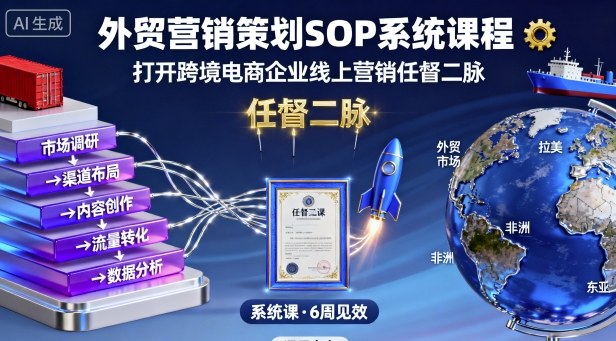 外贸营销策划SOP系统课程，打开跨境电商企业线上营销任督二脉-日入300副业网