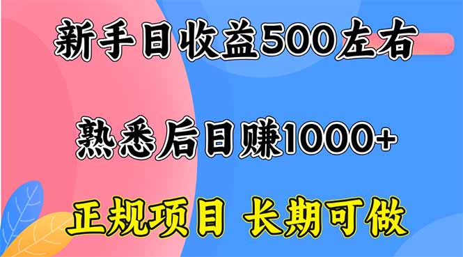 新手日收益500+ 正规项目 长期可做-日入300副业网