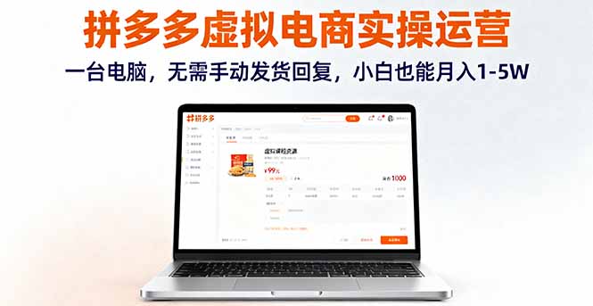 拼多多虚拟电商实操运营，一台电脑，无需手动发货回复，小白也能月入1-5W-日入300副业网
