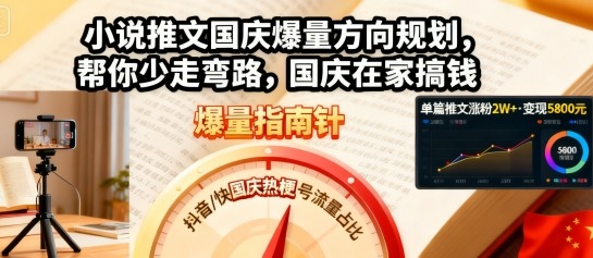 小说推文国庆爆量方向规划，帮你少走弯路，国庆在家搞钱-日入300副业网