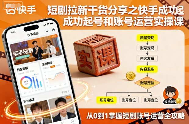 短剧拉新干货分享之快手成功起号和账号运营实操课-日入300副业网