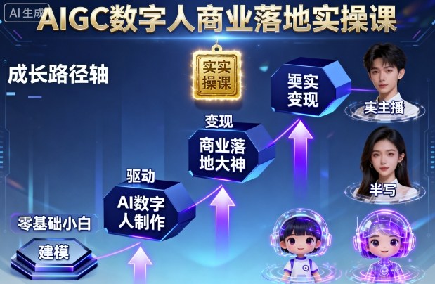 AIGC数字人商业落地实操课，从零基础小白到AI数字人大神-日入300副业网