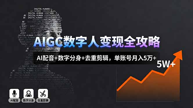 AIGC数字人变现全攻略，AI配音+数字分身+去重剪辑，单账号月入5万+-日入300副业网