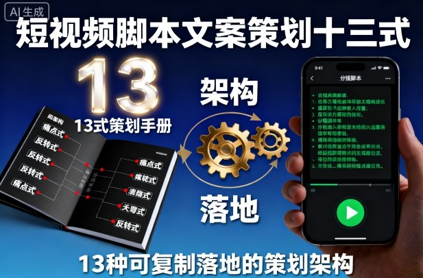短视频脚本文案策划十三式，13种可复制落地的策划架构-日入300副业网