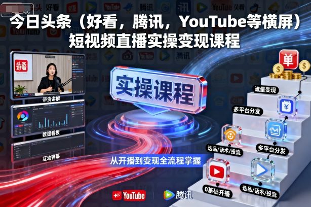 今日头条(好看，腾讯，YouTube等横屏)短视频直播实操变现课程-日入300副业网
