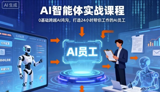 Ai智能体实战课程，0基础跨越Ai鸿沟，打造24小时帮你工作的Ai员工，打破常规，以实战定义Ai-日入300副业网