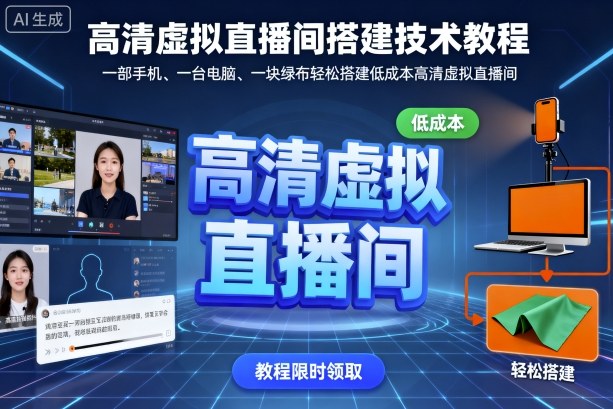高清虚拟直播间搭建技术教程，一部手机、一台电脑、一块绿布轻松搭建低成本高清虚拟直播间-日入300副业网