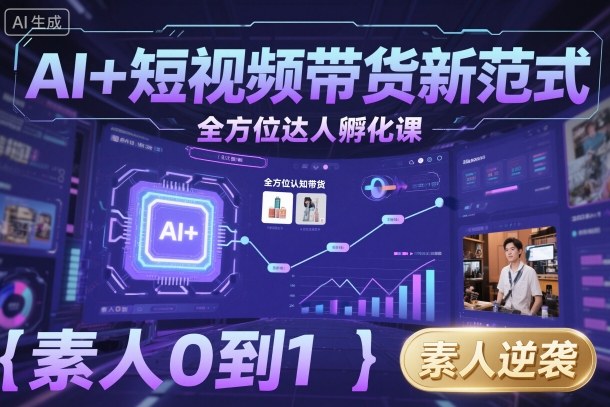 AI+短视频带货新范式全方位达人孵化课，素人也可以从0到1，全方位认知短视频带货-日入300副业网