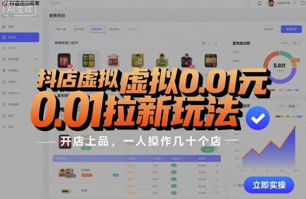 抖店虚拟0.01元拉新玩法，复制做店群，开店上品，一人操作几十个店-日入300副业网