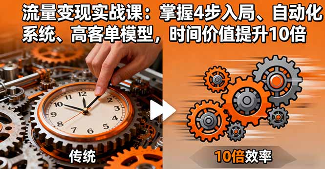 流量变现实战课：掌握4步入局、自动化系统、高客单模型，时间价值提升10倍-日入300副业网