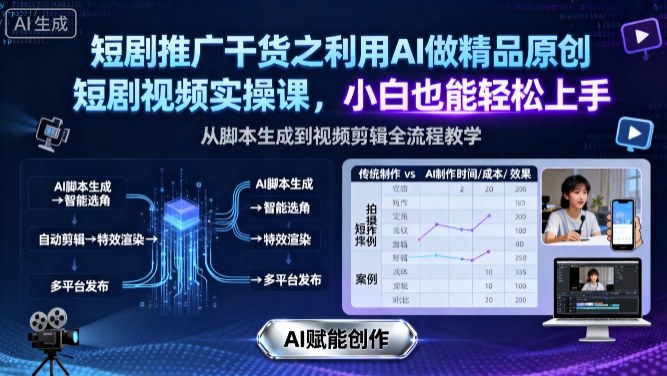 短剧推广干货之利用AI做精品原创短剧视频实操课，小白也能轻松上手-日入300副业网