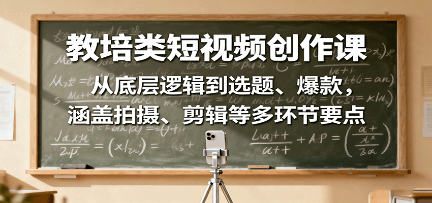 教培类短视频创作课：从底层逻辑到选题、爆款，涵盖拍摄、剪辑等多环节要点-日入300副业网