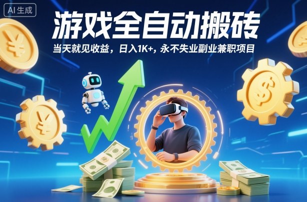 游戏全自动搬砖，当天就见收益，日入1K+，永不失业副业兼职项目【揭秘】-日入300副业网