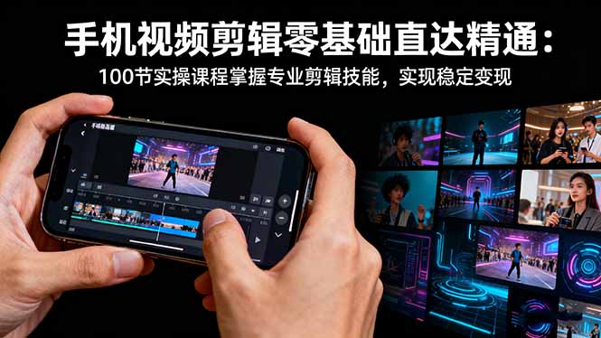 手机视频剪辑零基础直达精通:100节实操课程掌握专业剪辑技能,实现稳...-日入300副业网