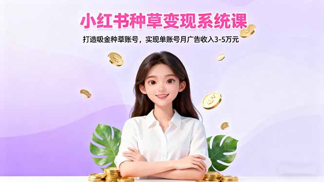 小红书种草变现系统课：打造吸金种草账号，实现单账号月广告收入3-5万元-日入300副业网