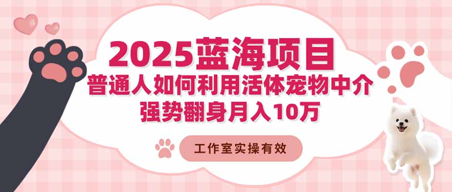 2025蓝海项目：普通人如何利用活体宠物中介，强势翻身月入10万-日入300副业网