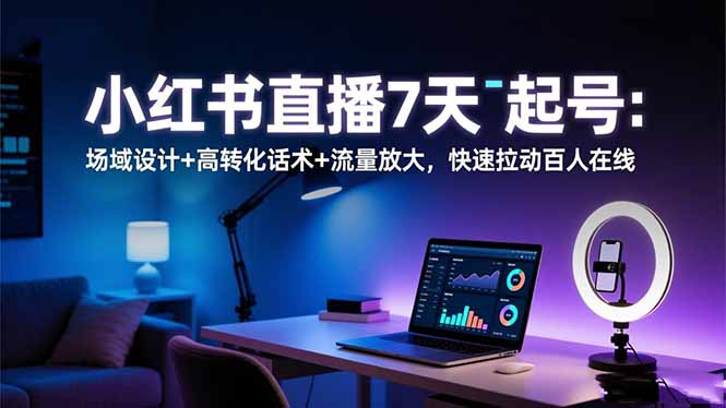 小红书直播7天起号：场域设计+高转化话术+流量放大，快速拉动百人在线-日入300副业网