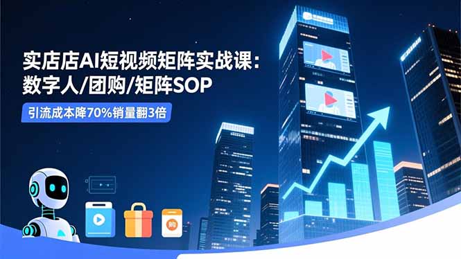 实体店AI短视频矩阵实战课:数字人/团购/矩阵SOP,引流成本降70%销量翻3倍-日入300副业网