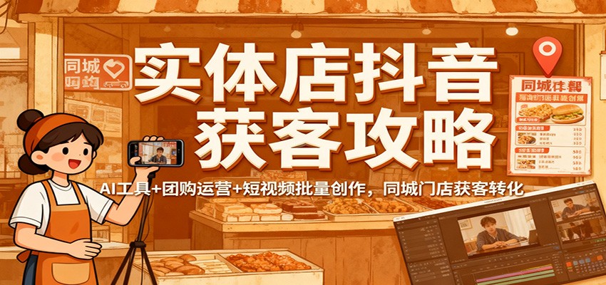 实体店抖音获客攻略:AI工具+团购运营+短视频批量创作,同城门店获客转化-日入300副业网